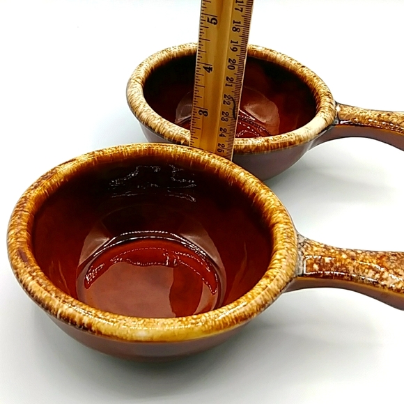 Hull Soup Bowls w/ Handles, Brown Drip glaze. Vintage - Picture 9 of 9